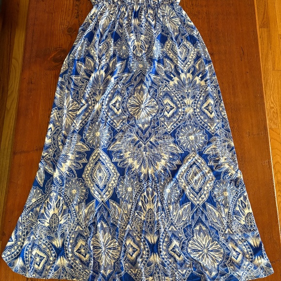 Felicity & Coco Strapless Faux Wrap Dress Blue and White Print Size Medium P - Picture 8 of 13